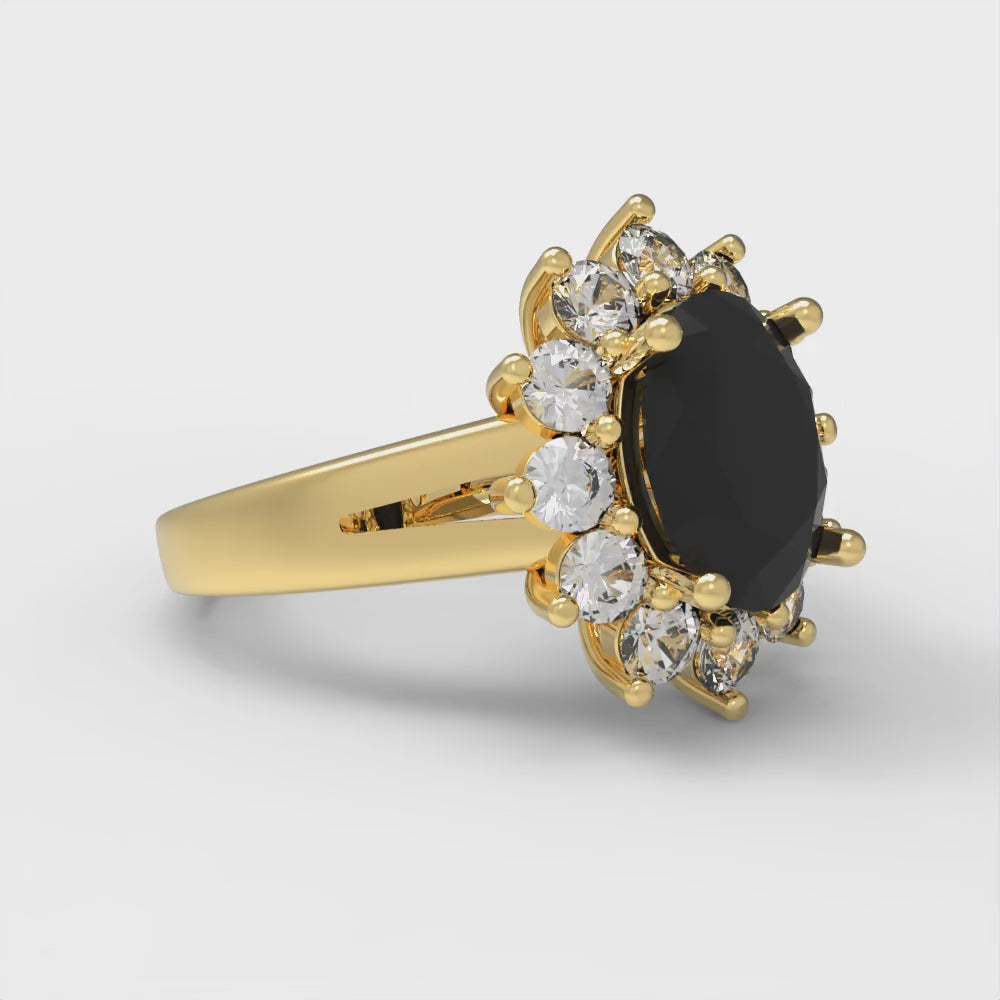 2.72 cttw Natural Onyx Hidden Halo Engagement Ring - Solid Gold (Oval Cut,9x7mm)