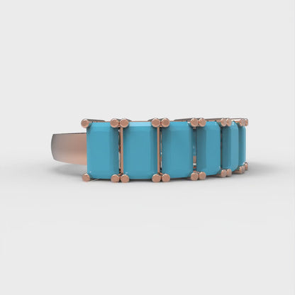 2.61 cttw Simulated Turquoise Emerald Cut Rose Gold Eternity Wedding Band