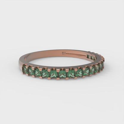 0.285 cttw Simulated Emerald Princess Cut Rose Gold Eternity Wedding Band