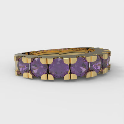 1.53 cttw Natural Amethyst Round Cut Yellow Gold Eternity Wedding Band