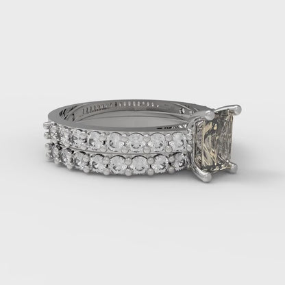 1.325 cttw Emerald Cut Natural Morganite Bridal Set - Solid White Gold Engagement Ring & Wedding Band