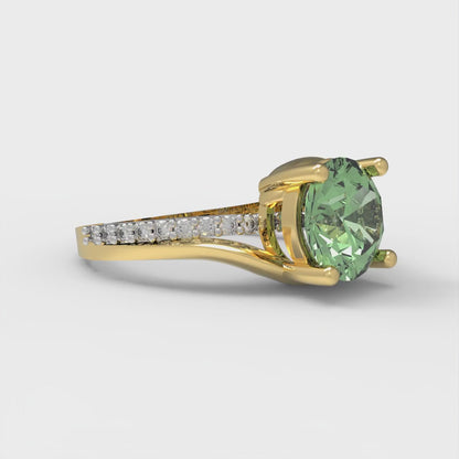 1.71 cttw Zirconia Simulated Green Diamond Solitaire with Zirconia Simulated Diamond Accents Engagement Ring - Solid White/Yellow Gold (VVS1, Round Cut,7.5mm)