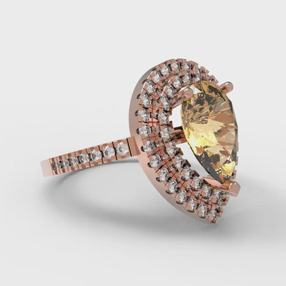 2.48 cttw Zirconia Simulated Champagne Diamond Hidden Halo Engagement Ring - Solid Rose Gold (VVS1, Pear Cut,10X7mm )