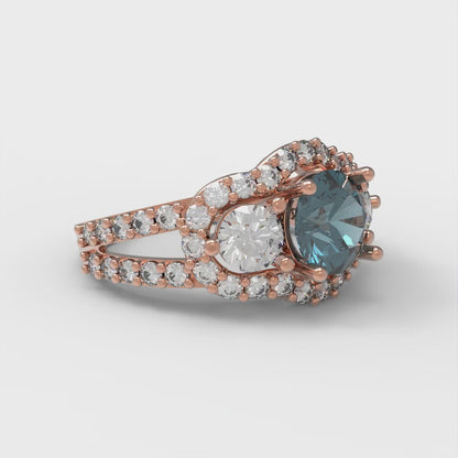 2.16 cttw Natural London Blue Topaz Three-Stone Engagement Ring - Solid Gold (Round Cut,6.5mm)
