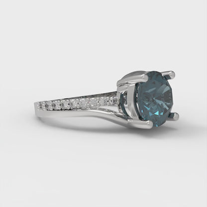1.71 cttw Natural London Blue Topaz Solitaire with Zirconia Simulated Diamond Accents Engagement Ring - Solid White Gold (VVS1, Round Cut,7.5mm)