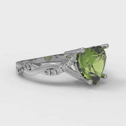 2.1 cttw Natural Peridot Solitaire with Zirconia Simulated Diamond Accents Engagement Ring - Solid Gold (Heart Cut,8mm)