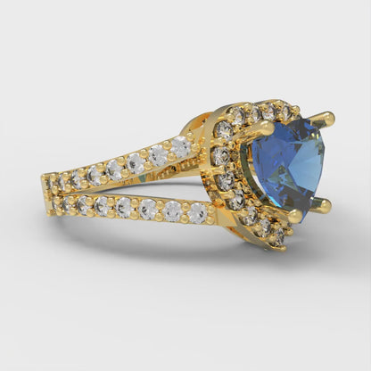 1.49 cttw Simulated Tanzanite Hidden Halo Engagement Ring - Solid Yellow Gold (VVS1, Heart Cut,6.5mm)