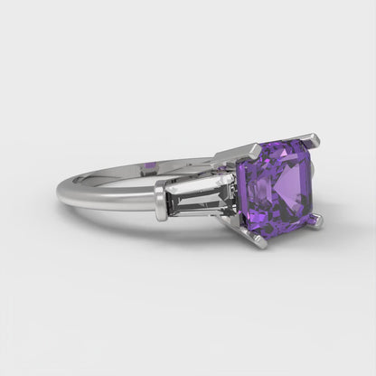 1.62 cttw Simulated Alexandrite Three-Stone Engagement Ring - Solid Gold (Square Emerald Cut,6.5X6.5mm)