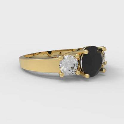 1.5 cttw Natural Onyx Three-Stone Engagement Ring - Solid Gold (Round Cut,6.5mm)