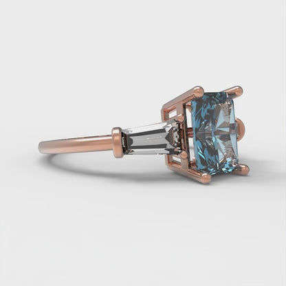1.5 cttw Natural Sky Blue Topaz Three-Stone Engagement Ring - Solid Gold (Emerald Cut,7.0x5.0mm)