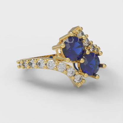 1.48 cttw Simulated Blue Sapphire Solitaire with Zirconia Simulated Diamond Accents Engagement Ring - Solid Gold (Round Cut,5mm)