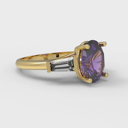 2.5 cttw Natural Amethyst Three-Stone Engagement Ring - Solid Gold (Oval Cut,9x7mm)