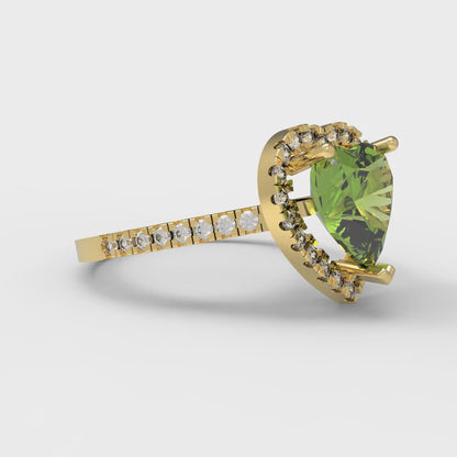 2.285 cttw Natural Peridot Hidden Halo Engagement Ring - Solid Gold (Heart Cut,8mm)