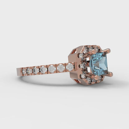 0.89 cttw Natural Sky Blue Topaz Hidden Halo Engagement Ring - Solid Gold (Princess Cut,4.5mm)