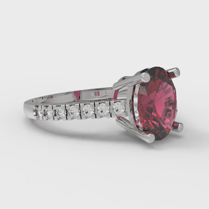 2.21 cttw Natural Garnet Solitaire with Zirconia Simulated Diamond Accents Engagement Ring - Solid Gold (Oval Cut,9X7mm)