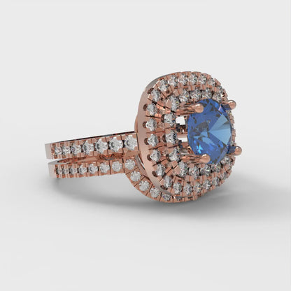 1.7825 cttw Round Cut Simulated Tanzanite Bridal Set - Solid Rose Gold Engagement Ring & Wedding Band
