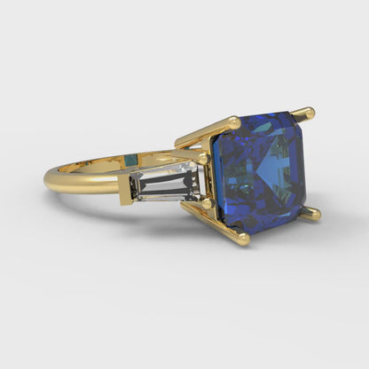 3 cttw Simulated Tanzanite Three-Stone Engagement Ring - Solid Gold (Asscher Cut,8.0mm)