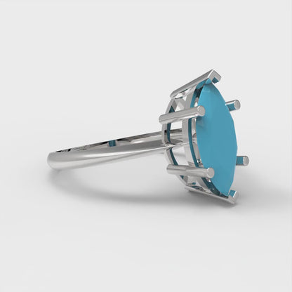 1.5 cttw Simulated Turquoise Solitaire  Engagement Ring - Solid Gold (Marquise Cut ,11x5.5mm)