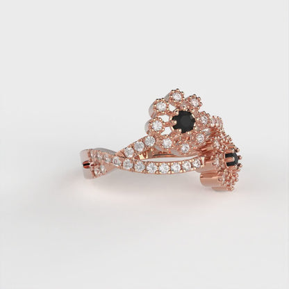 0.48 cttw Natural Onyx Hidden Halo Engagement Ring - Solid Rose Gold (VVS1, Round Cut,2.5mm)