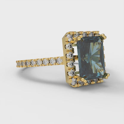 1.86 cttw Natural London Blue Topaz Solitaire with Zirconia Simulated Diamond Accents Engagement Ring - Solid Gold (Emerald Cut,7.5x5.5mm)