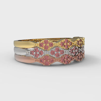 0.3 cttw Simulated Ruby Round Cut White/Rose/Yellow Gold Eternity Wedding Band