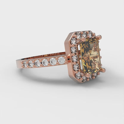 2.16 cttw Emerald Cut Simulated Champagne Diamond Bridal Set - Solid Rose Gold Engagement Ring & Wedding Band