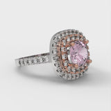 1.75 ct Brilliant Round Cut Pink Simulated Diamond Stone White/Rose Gold Halo Solitaire with Accents Ring