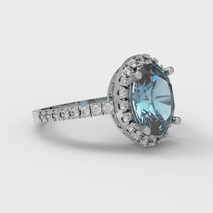 2.27 cttw Natural Sky Blue Topaz Hidden Halo Engagement Ring - Solid Gold (Oval Cut,9X7mm)