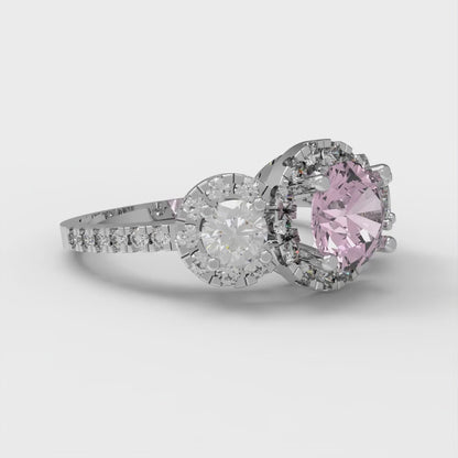 1.46 cttw Zirconia Simulated Pink Diamond Three-Stone Engagement Ring - Solid Gold (VVS1, Round Cut,6.0mm)
