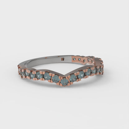 0.36 cttw Natural London Blue Topaz Round Cut White/Rose Gold Eternity Wedding Band