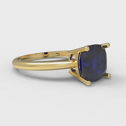 2 cttw Simulated Blue Sapphire Solitaire  Engagement Ring - Solid Gold (Cushion Cut,7mm)