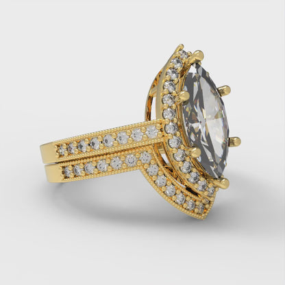 2.4875 cttw Marquise Cut White Sapphire Bridal Set - Solid Yellow Gold Engagement Ring & Wedding Band