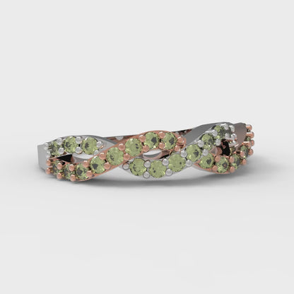 0.495 cttw Natural Peridot Round Cut Rose/White Gold Eternity Wedding Band