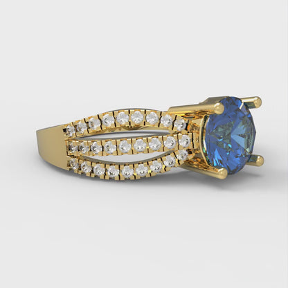 1.27 cttw Simulated Tanzanite Solitaire with Zirconia Simulated Diamond Accents Engagement Ring - Solid  Yellow/White Gold (VVS1, Round Cut,6.5mm)