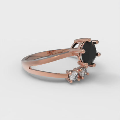 0.87 cttw Natural Onyx Three-Stone Engagement Ring - Solid Rose Gold (VVS1, Round Cut,6.0mm)