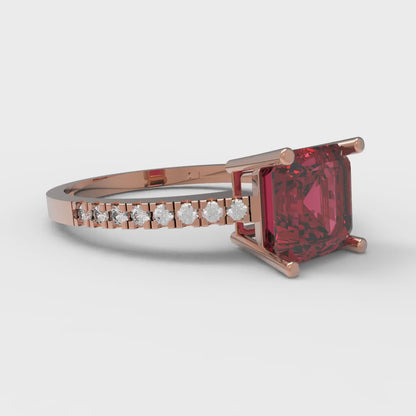 2.7 cttw Natural Garnet Solitaire with Zirconia Simulated Diamond Accents Engagement Ring - Solid Rose Gold (VVS1, Asscher Cut,6.5mm)