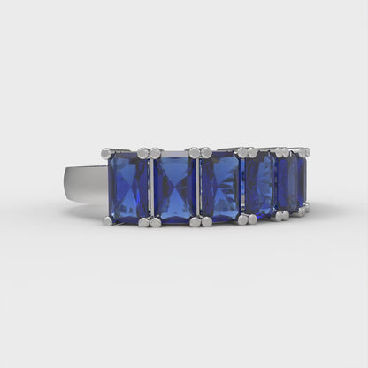 2.61 cttw Simulated Blue Sapphire Emerald Cut White Gold Eternity Wedding Band