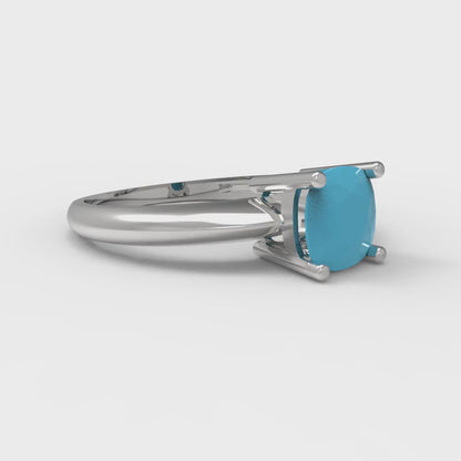 1 cttw Simulated Turquoise Solitaire  Engagement Ring - Solid Gold (Cushion Cut,6mm)