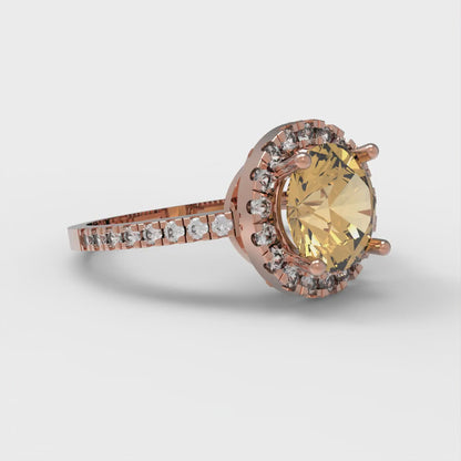 1.8 cttw Zirconia Simulated Champagne Diamond Solitaire with Zirconia Simulated Diamond Accents Engagement Ring - Solid Gold (VVS1, Round Cut,7.5mm)