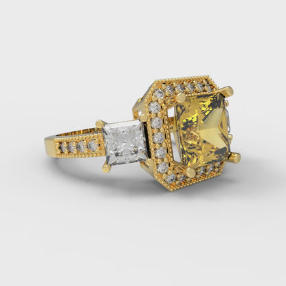 3.005 cttw Natural Citrine Three-Stone Engagement Ring - Solid Yellow Gold (VVS1, Princess Cut,7.0mm)