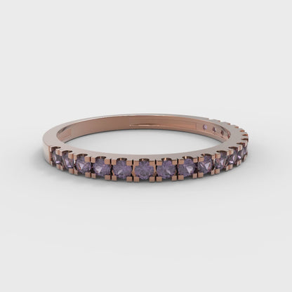 0.285 cttw Natural Amethyst Round Cut Rose Gold Eternity Wedding Band