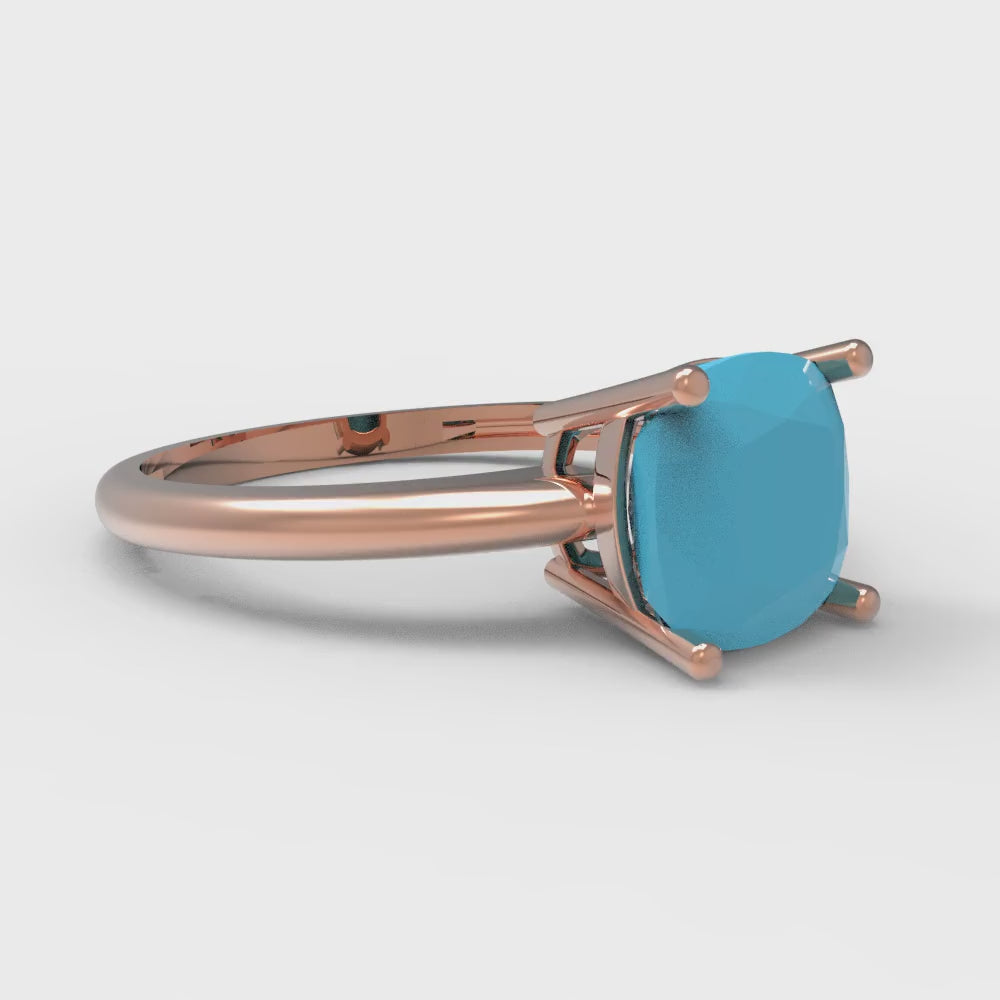 2 cttw Simulated Turquoise Solitaire  Engagement Ring - Solid Gold (Cushion Cut,7mm)