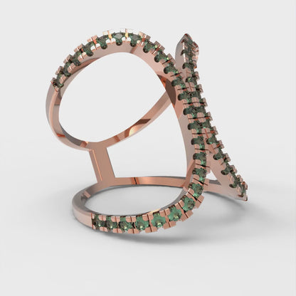 0.5 cttw Simulated Emerald Statement Engagement Ring - Solid Rose Gold (VVS1, Round Cut,1.3mm)