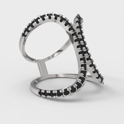 0.5 cttw Natural Onyx Statement Engagement Ring - Solid White Gold (VVS1, Round Cut,1.3mm)