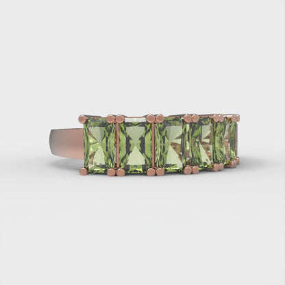 2.61 cttw Natural Peridot Emerald Cut Rose Gold Eternity Wedding Band