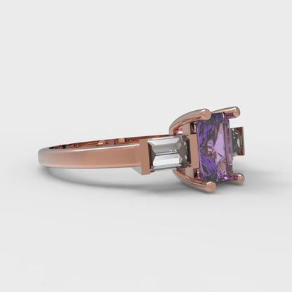 0.8 cttw Simulated Alexandrite Three-Stone Engagement Ring - Solid Gold (Emerald Cut,6x4mm)