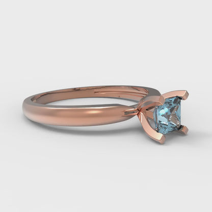 0.5 cttw Natural Aquamarine Solitaire  Engagement Ring - Solid Rose Gold (VVS1, Princess Cut,4.5mm)