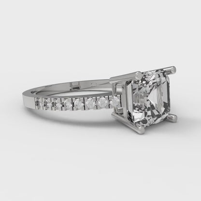2.7 cttw Moissanite Solitaire with Zirconia Simulated Diamond Accents Engagement Ring - Solid White Gold (VVS1, Asscher Cut,6.5mm)