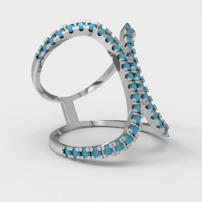 0.5 cttw Simulated Turquoise Statement Engagement Ring - Solid White Gold (VVS1, Round Cut,1.3mm)