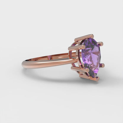 1.5 cttw Simulated Alexandrite Solitaire  Engagement Ring - Solid Rose Gold (VVS1, Pear Cut,9x6mm)